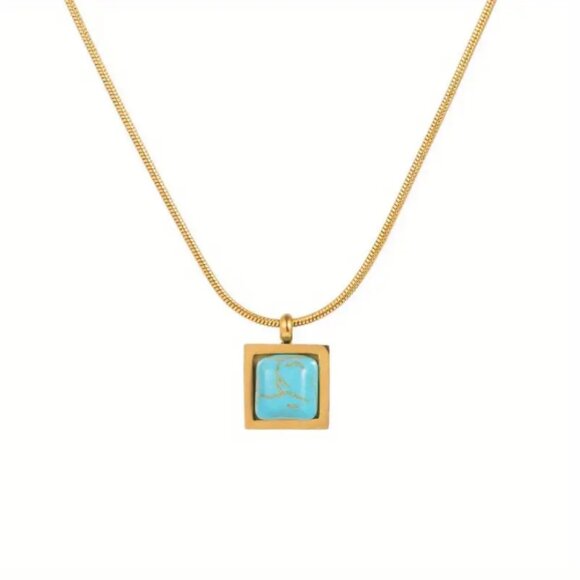 14K Gold Womens Small Square Turquoise Pendant Necklace New 14 K Silver Jewelry - Picture 7 of 7